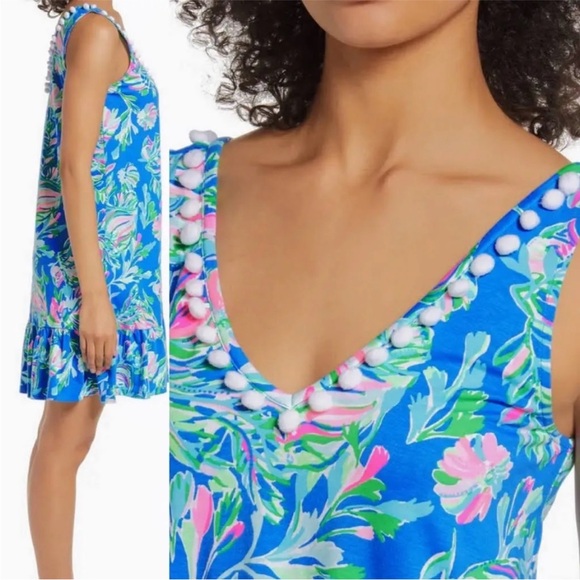 Lilly Pulitzer Camilla Dress SZ S Blue Flare Fancy Fins - Picture 3 of 16